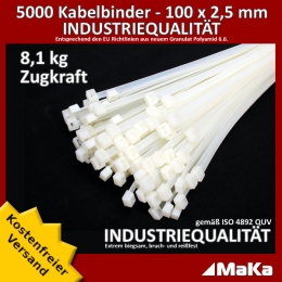 5000 STCK = 50 VPE - KABELBINDER - 100 X 2,5 MM INDUSTRIEQUALITT WEISS / NATUR