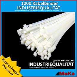 1000 Stck = 10 VPE -Kabelbinder - 740 x 4,8 mm Industriequalitt Natur