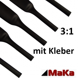 10 Meter Schrumpfschlauch schwarz 3:1 mit Kleber   3,2 mm