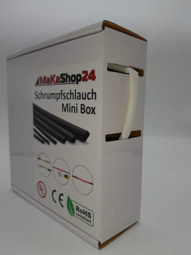 Spenderbox  6,4 > 2,1 mm    Lnge: 10 Meter - Mini Box Schrumpfschlauch wei  3:1 mit Kleber