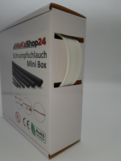 Spenderbox  15,9 > 5,3 mm    Lnge: 10 Meter - Mini Box Schrumpfschlauch wei 3:1 mit Kleber