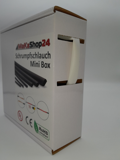 Spenderbox  9,5 > 3,2 mm    Lnge: 7 Meter - Mini Box Schrumpfschlauch wei 3:1 mit Kleber