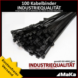 100 Stck = 1 VPE -Kabelbinder - 430 x 4,8 mm INDUSTRIEQUALITT schwarz