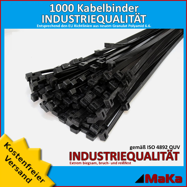 1000 Stück = 10 VPE - Kabelbinder - 300 x 9 mm Industriequalität